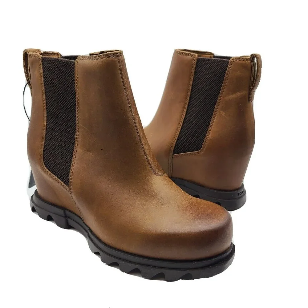 SOREL Women boots Joan Of Arctic Wedge Brown Chelsea pull on gore Sz 6.5 new